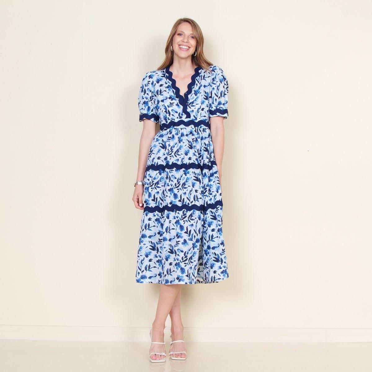 Vestido Manga Corta Estampado  Con Escote Cuadrado-3