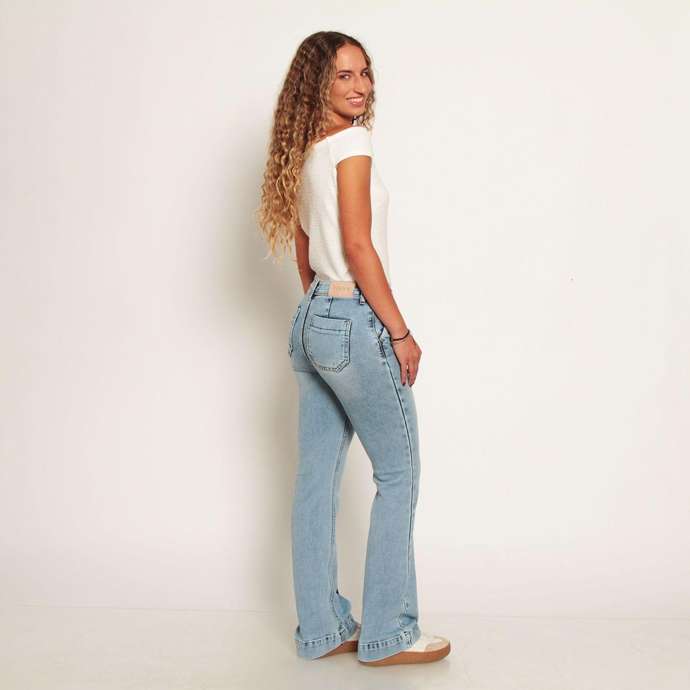 Jeans Flare Alforza Tiro Alto Pretina Basica 1 Boton-3