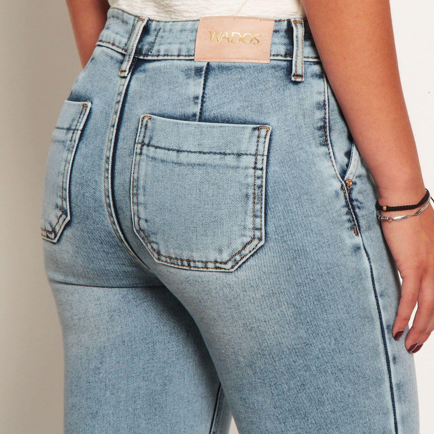 Jeans Flare Alforza Tiro Alto Pretina Basica 1 Boton-4