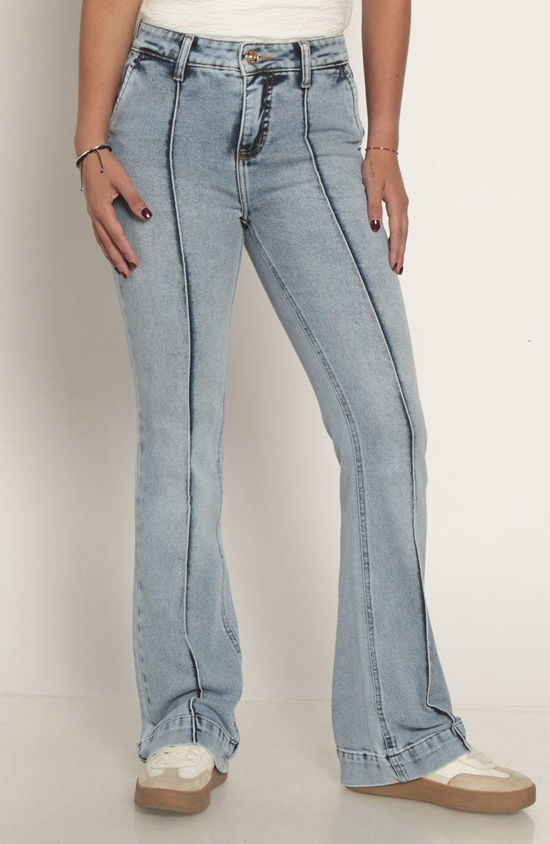 Jeans Flare Alforza Tiro Alto Pretina Basica 1 Boton-0