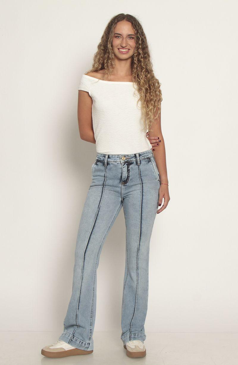 Jeans Flare Alforza Tiro Alto Pretina Basica 1 Boton-2