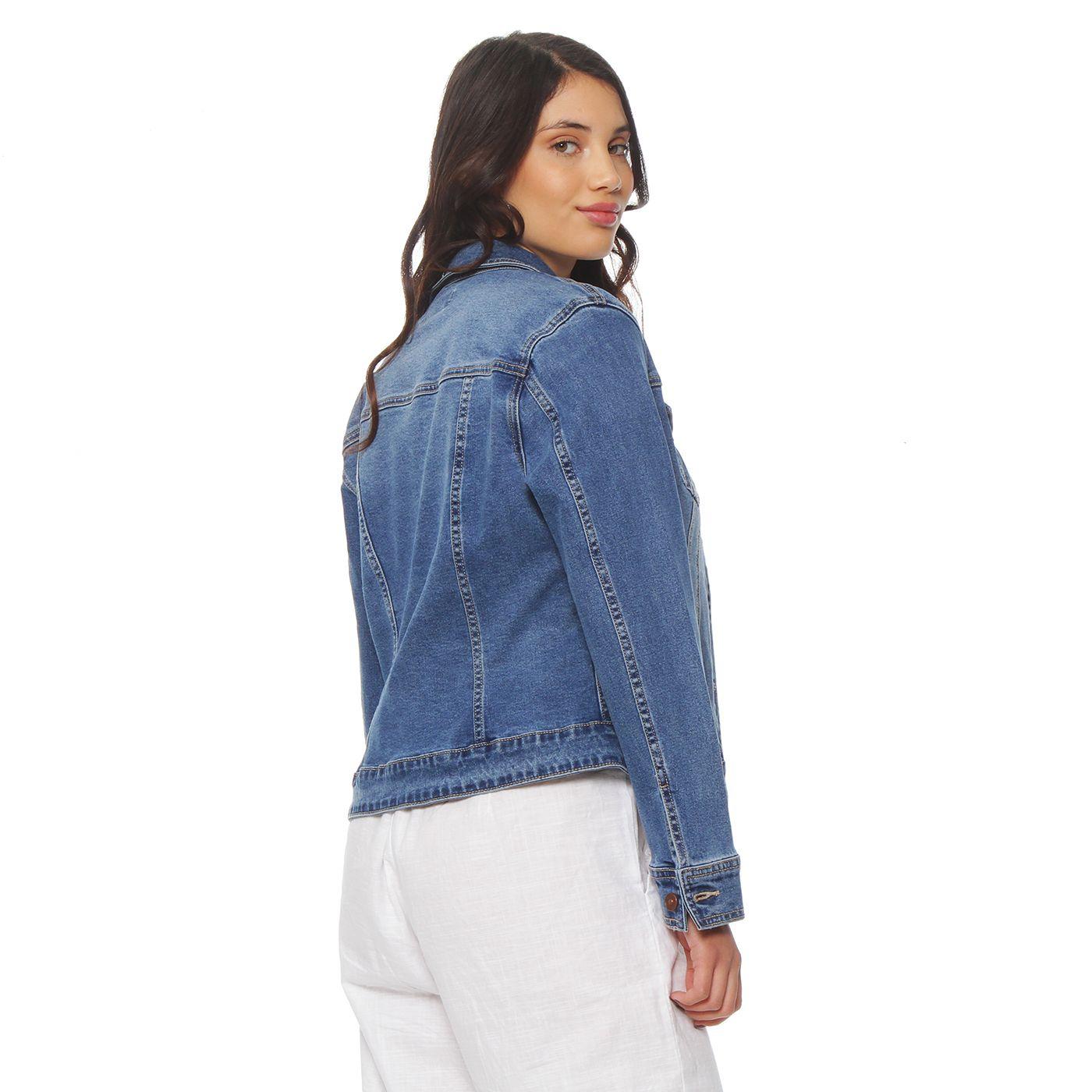 Chaqueta Denim Manga Larga Abotonada En Delantero Y Bolsillo-4