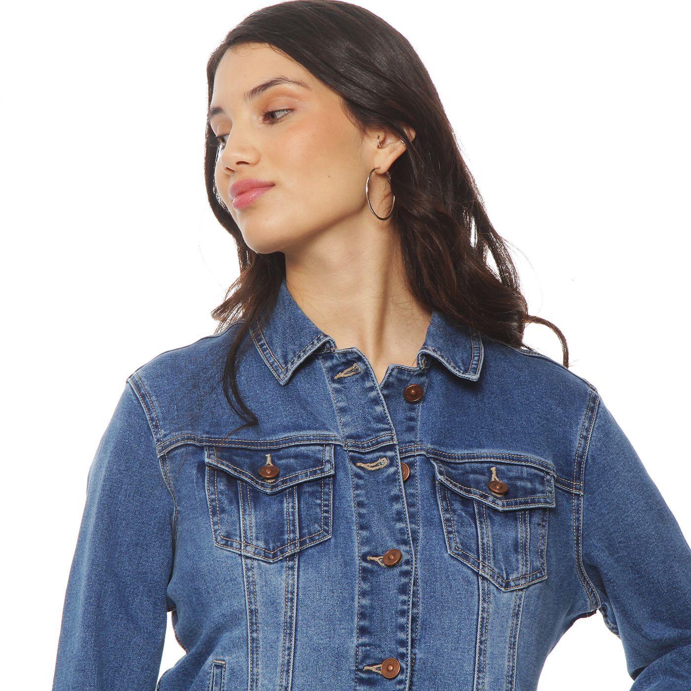 Chaqueta Denim Manga Larga Abotonada En Delantero Y Bolsillo-1