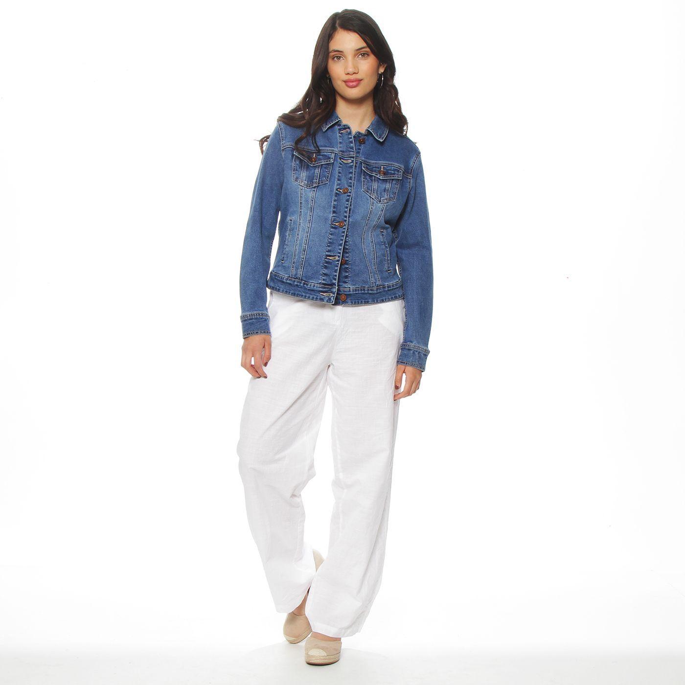 Chaqueta Denim Manga Larga Abotonada En Delantero Y Bolsillo-3