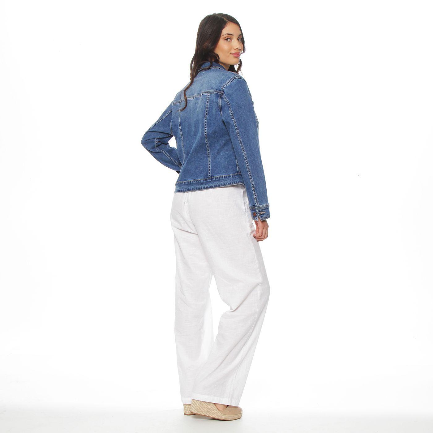 Chaqueta Denim Manga Larga Abotonada En Delantero Y Bolsillo-7