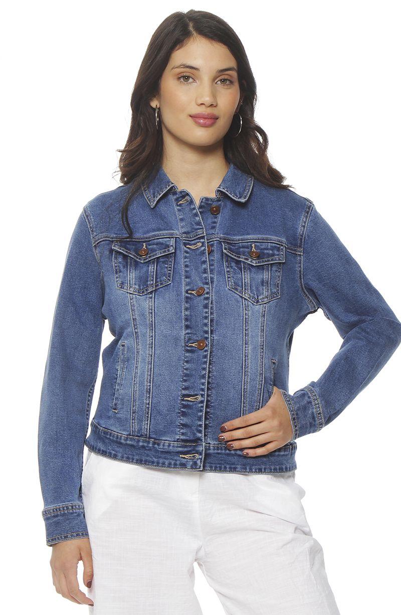 Chaqueta Denim Manga Larga Abotonada En Delantero Y Bolsillo-0