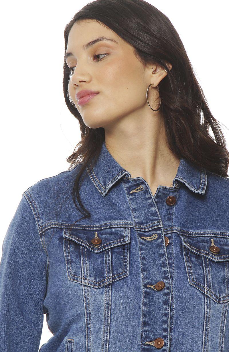 Chaqueta Denim Manga Larga Abotonada En Delantero Y Bolsillo-1