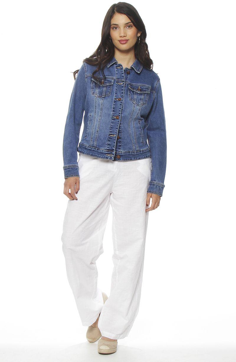 Chaqueta Denim Manga Larga Abotonada En Delantero Y Bolsillo-3