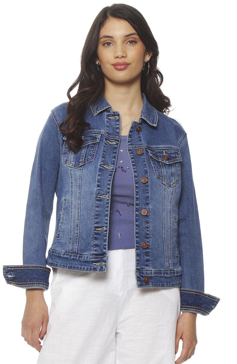 Chaqueta Denim Manga Larga Abotonada En Delantero Y Bolsillo-4