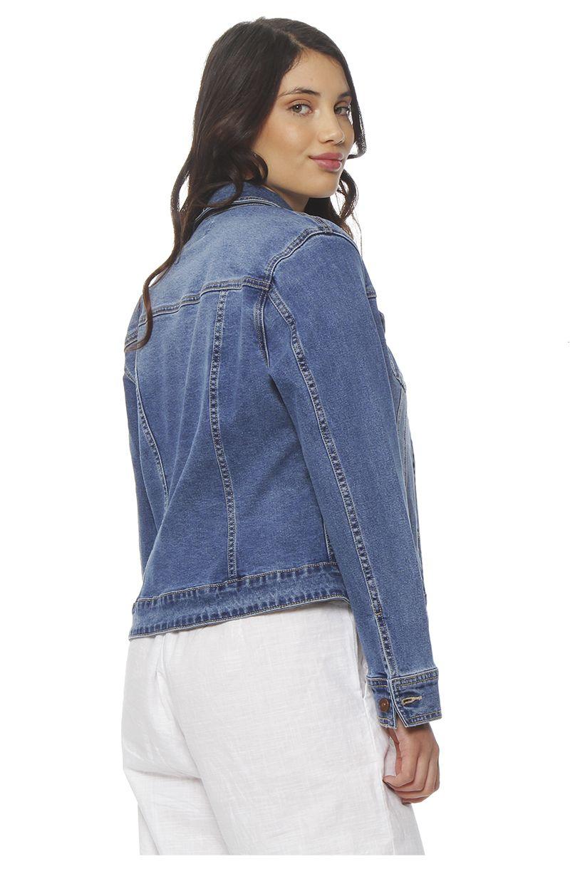 Chaqueta Denim Manga Larga Abotonada En Delantero Y Bolsillo-5
