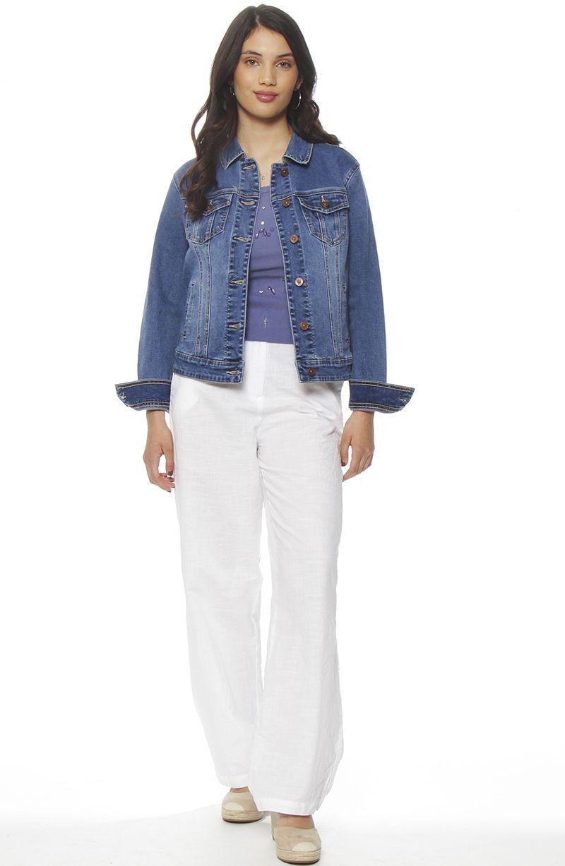 Chaqueta Denim Manga Larga Abotonada En Delantero Y Bolsillo-6