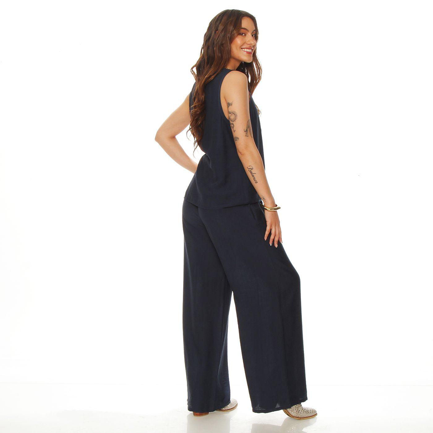 Pantalon Wide Leg Tiro Alto Con Pretina Elasticada Y Bolsillos-6