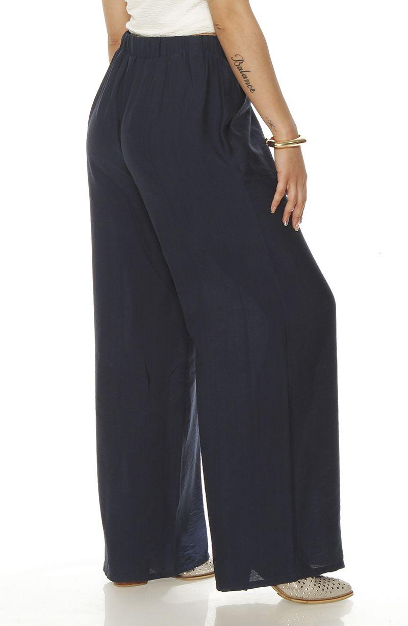 Pantalon Wide Leg Tiro Alto Con Pretina Elasticada Y Bolsillos-3