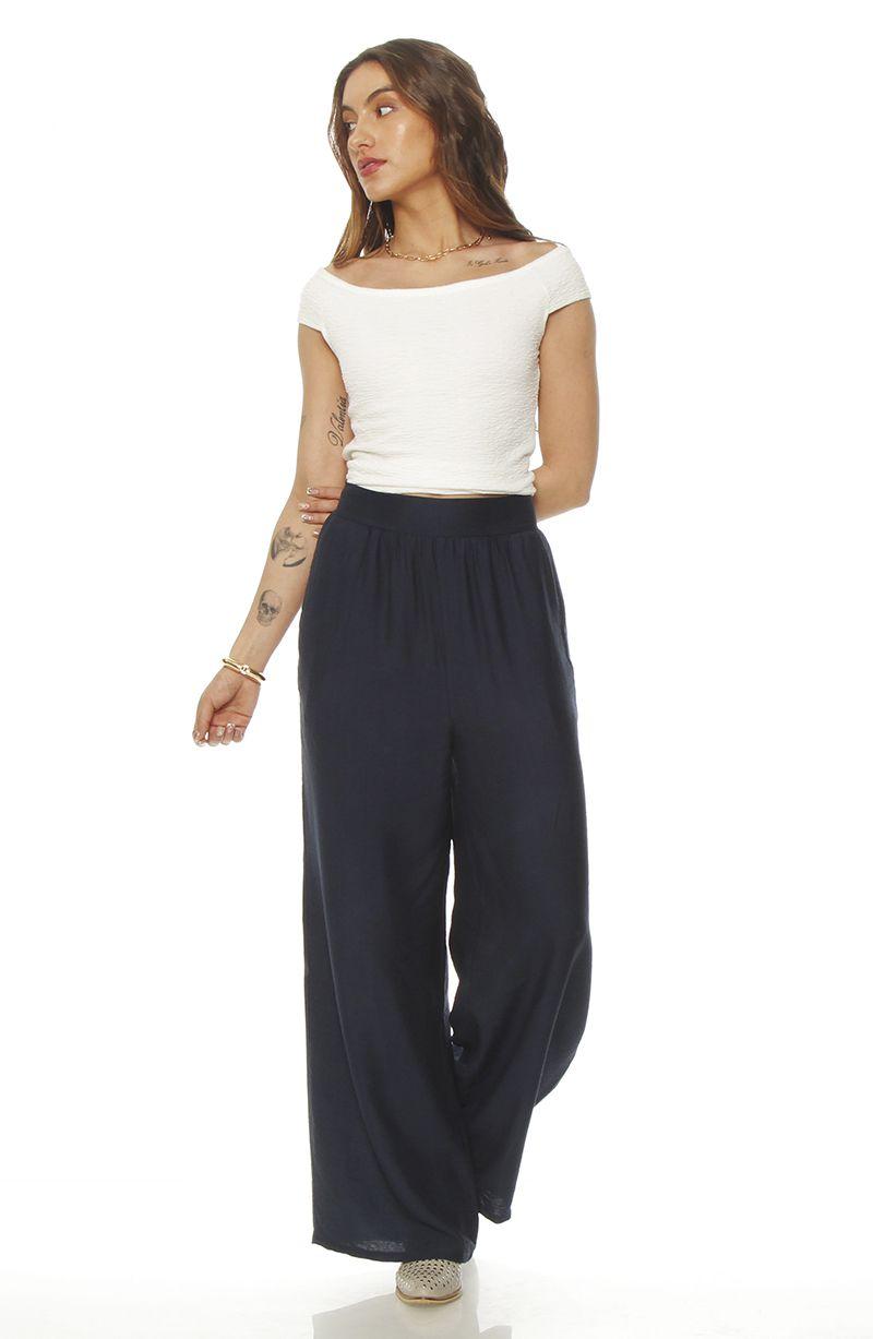 Pantalon Wide Leg Tiro Alto Con Pretina Elasticada Y Bolsillos-4