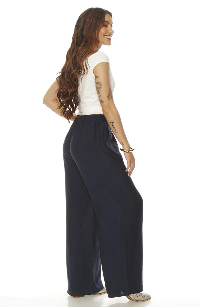 Pantalon Wide Leg Tiro Alto Con Pretina Elasticada Y Bolsillos-5