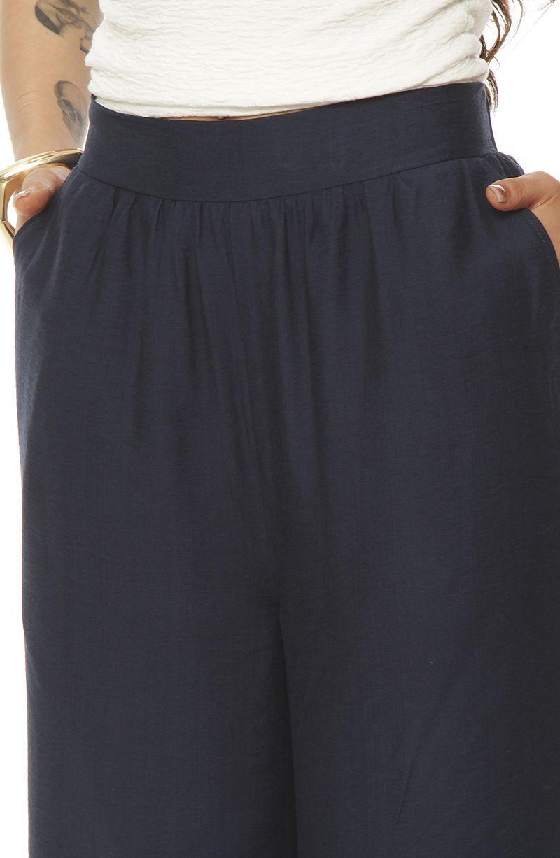 Pantalon Wide Leg Tiro Alto Con Pretina Elasticada Y Bolsillos-1