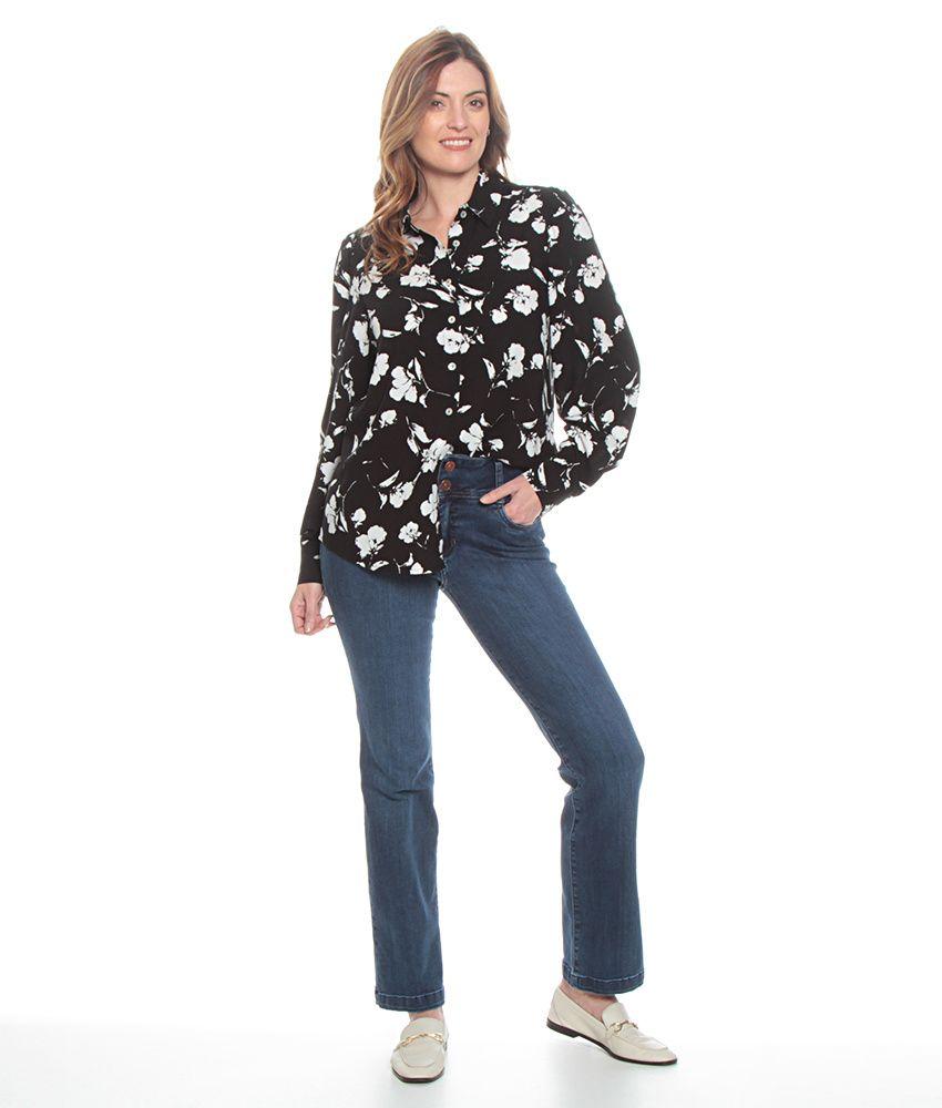 Blusa Manga Larga Estampada Cuello Camisero Botones Delantero-2