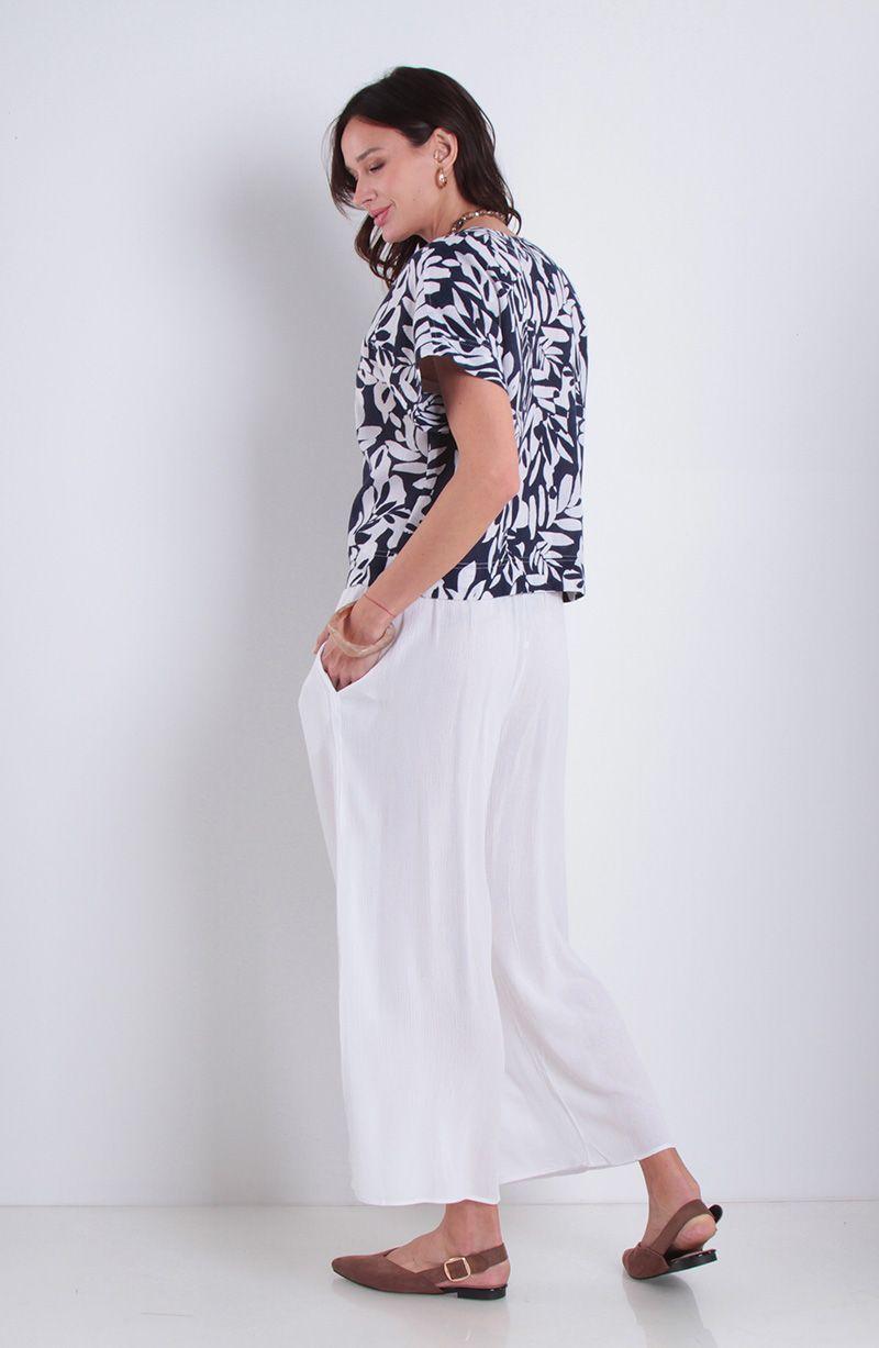 Blusa Estampada Manga Corta Escote V Abotonada En Delantero-5