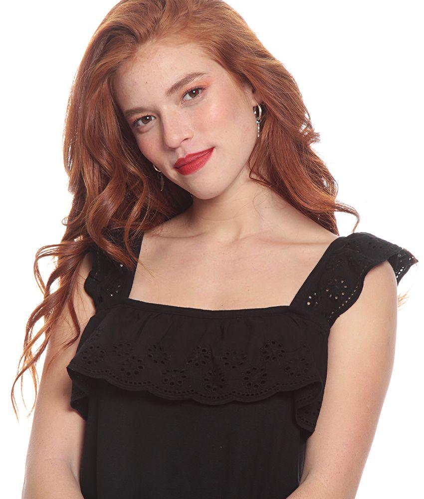 Polera Sin Manga Solida Con Aplicacion Broderie-2