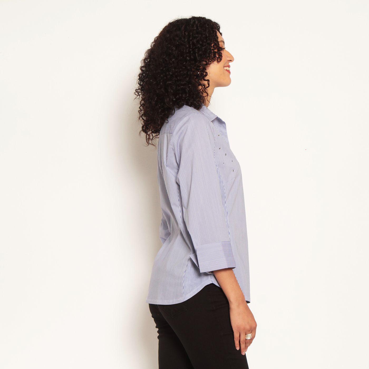 Blusa Manga 3/4 Listida Con Boton Brillante Y Aplicacion De Strass-4