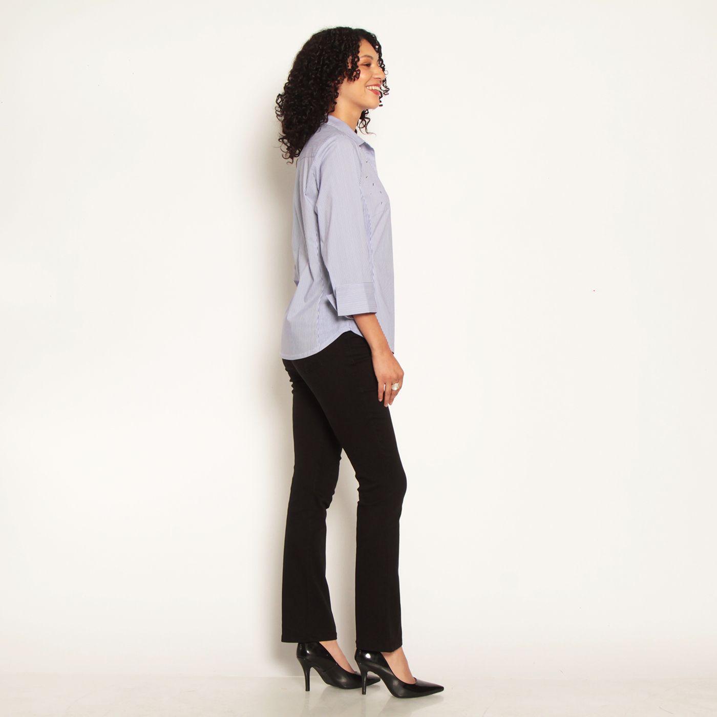 Blusa Manga 3/4 Listida Con Boton Brillante Y Aplicacion De Strass-5