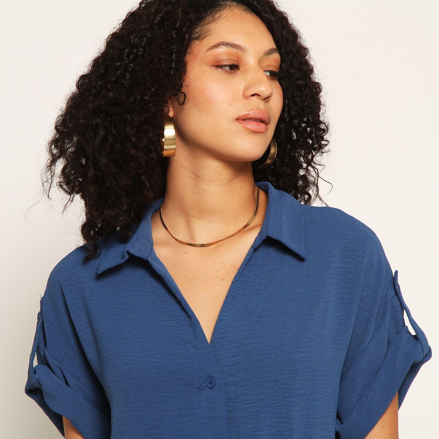 Vestido Manga Corta Abotonada En Delantero Con Lazo En Cintura-3