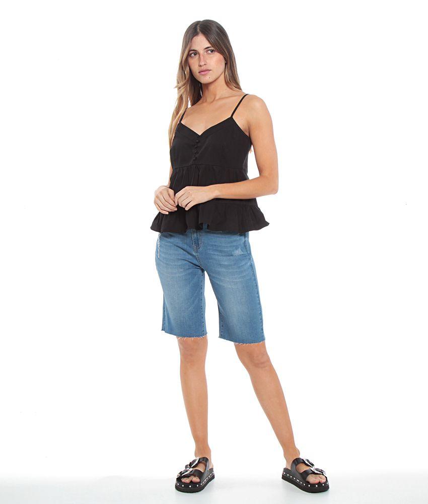 Blusa Con Volantes Detalle De Botones Espalda Elasticada-2