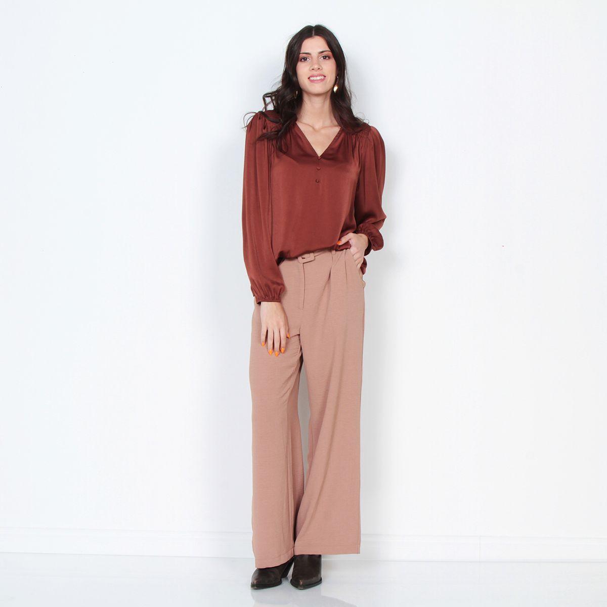 Blusa Manga Larga Satinada Con Aplicacion Es Escote Abotonada-2