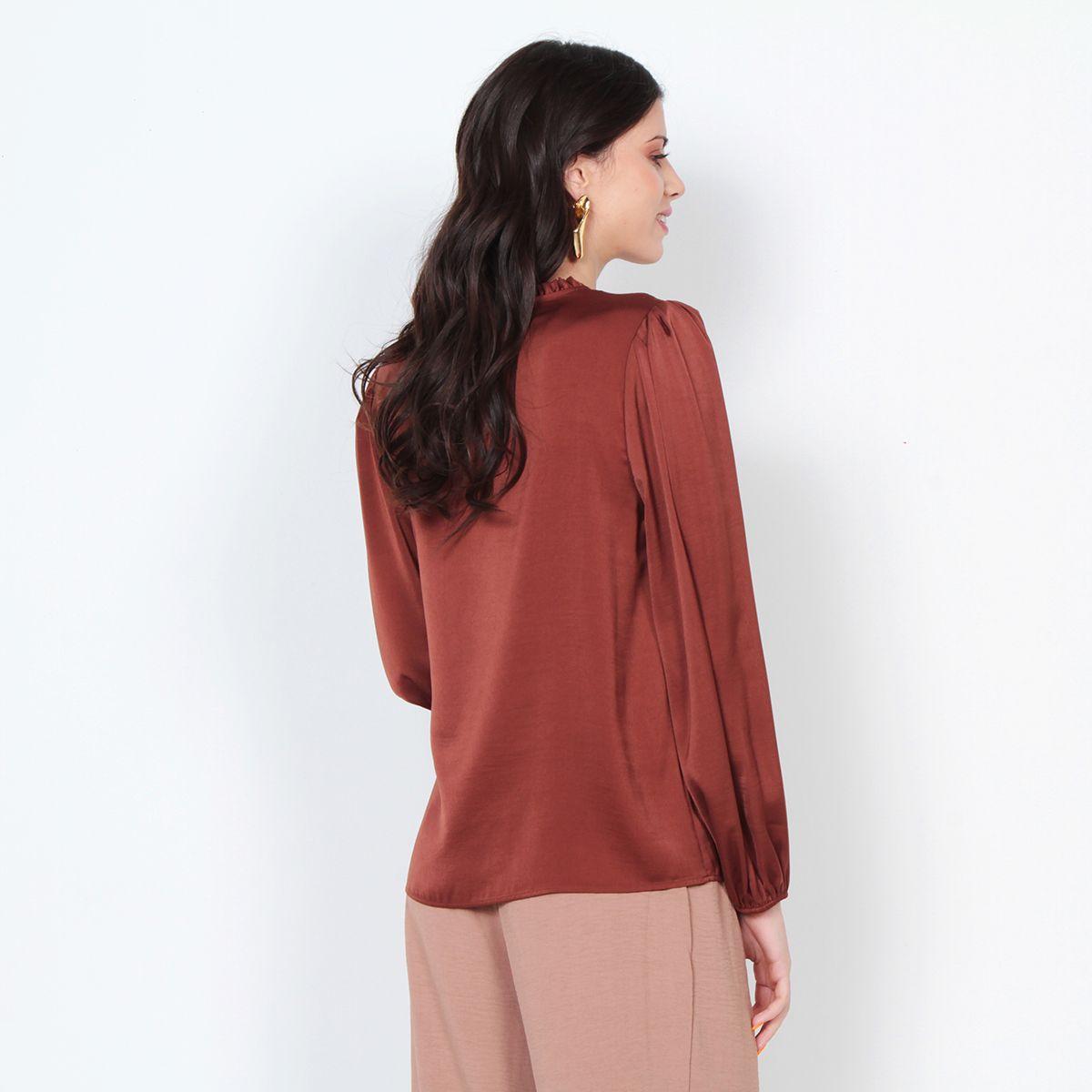 Blusa Manga Larga Satinada Con Aplicacion Es Escote Abotonada-7