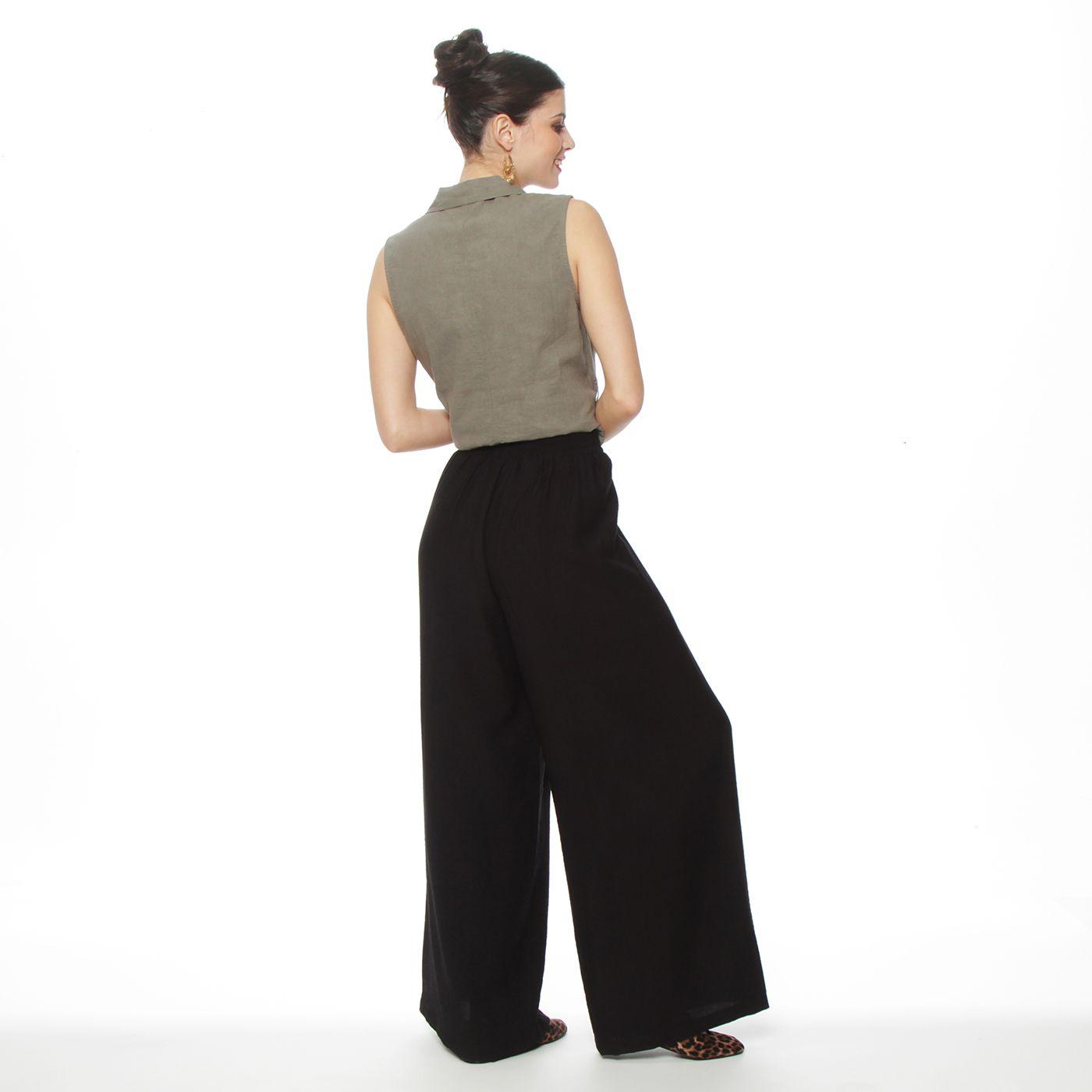 Pantalon Wide Leg Tiro Alto Pretina  Basica 1 Boton-5