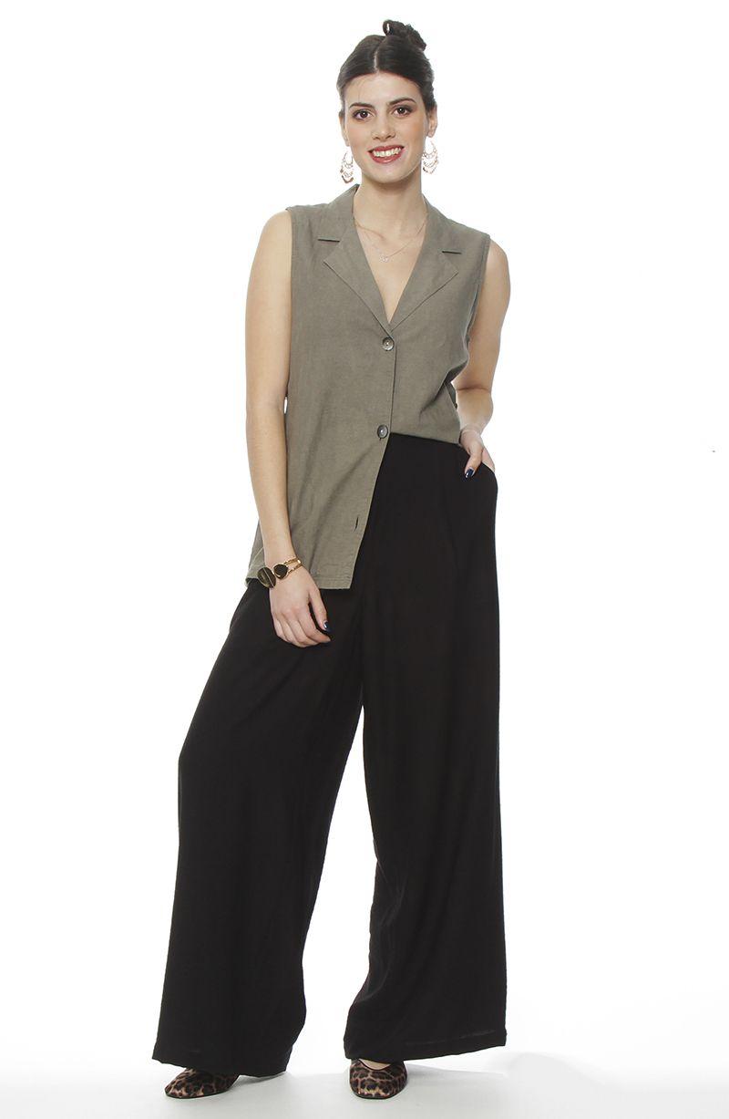 Pantalon Wide Leg Tiro Alto Pretina  Basica 1 Boton-2