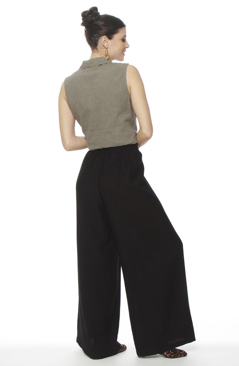 Pantalon Wide Leg Tiro Alto Pretina  Basica 1 Boton-5