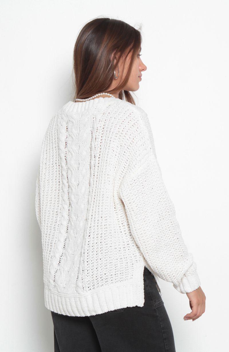 Sweater Chenille   Manga Larga Escote V-4