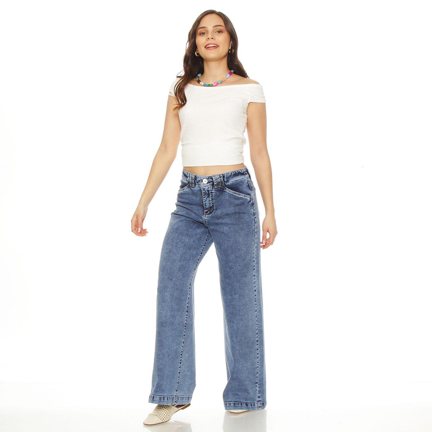 Jeans Wide Leg Tiro Alto  Pretina Interna 1 Boton-2