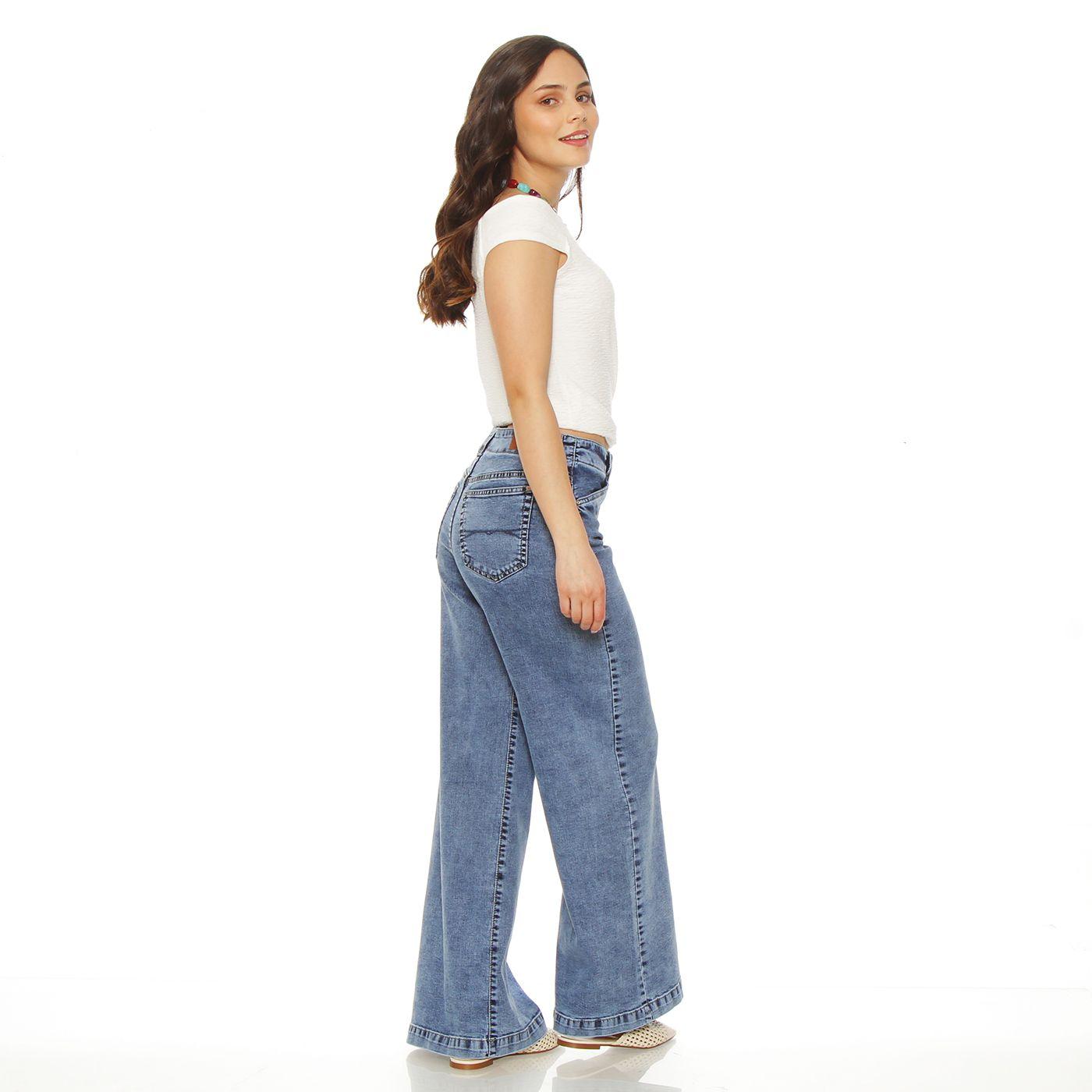 Jeans Wide Leg Tiro Alto  Pretina Interna 1 Boton-4