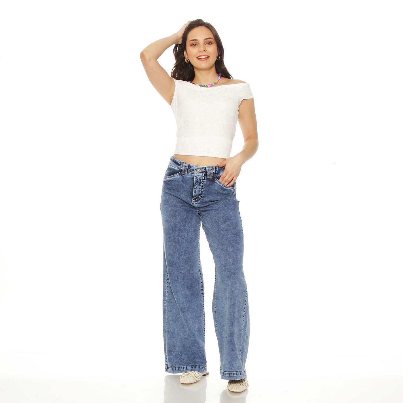 Jeans Wide Leg Tiro Alto  Pretina Interna 1 Boton-5