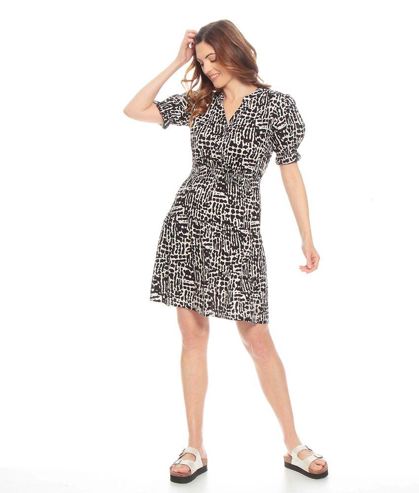Vestido Manga Corta Estampado Escote V Cintura Elasticada-2