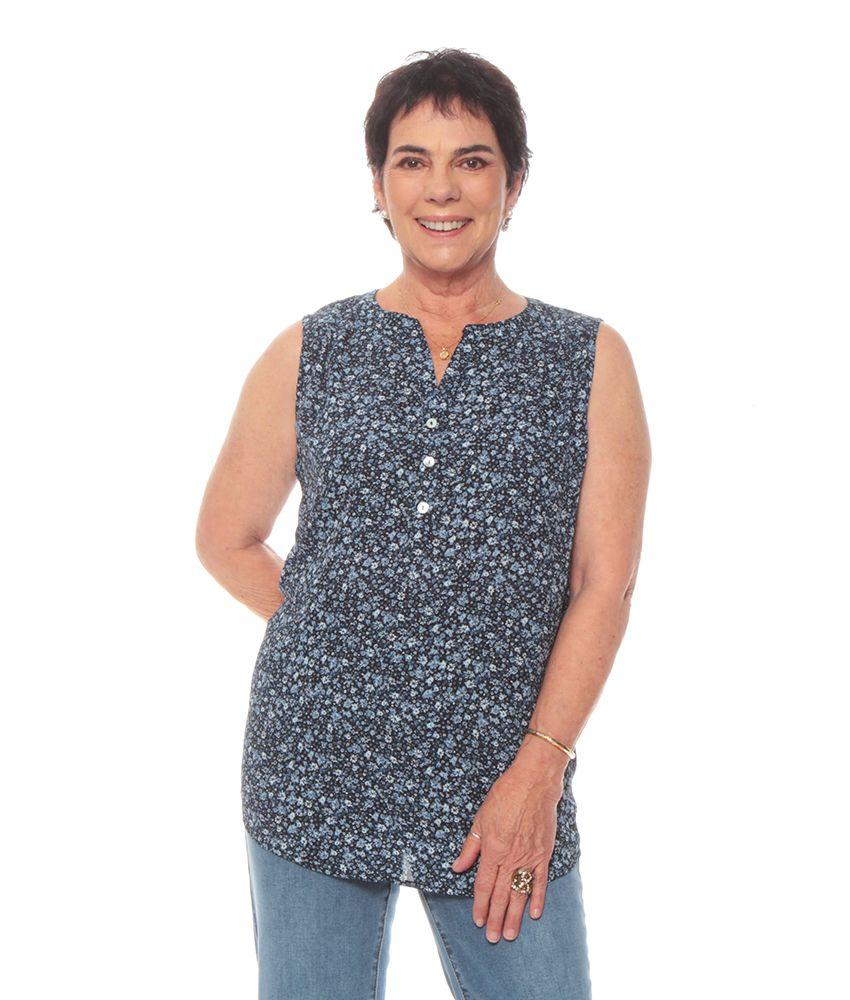 Blusa Sin Manga Estampada Escote V Con Botones-0