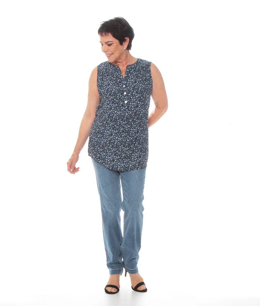 Blusa Sin Manga Estampada Escote V Con Botones-3