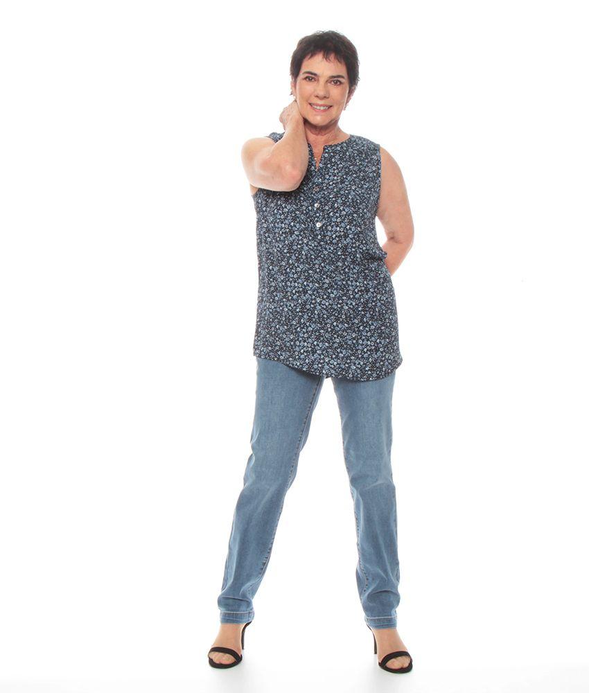 Blusa Sin Manga Estampada Escote V Con Botones-5