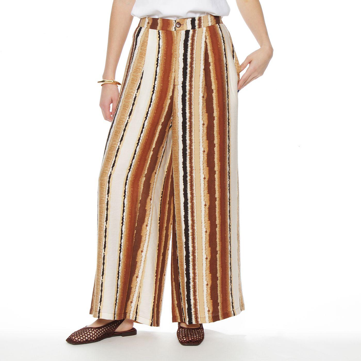 Pantalon Wide Leg Estampado Tiro Alto Pretina Basica 1  Boton-0
