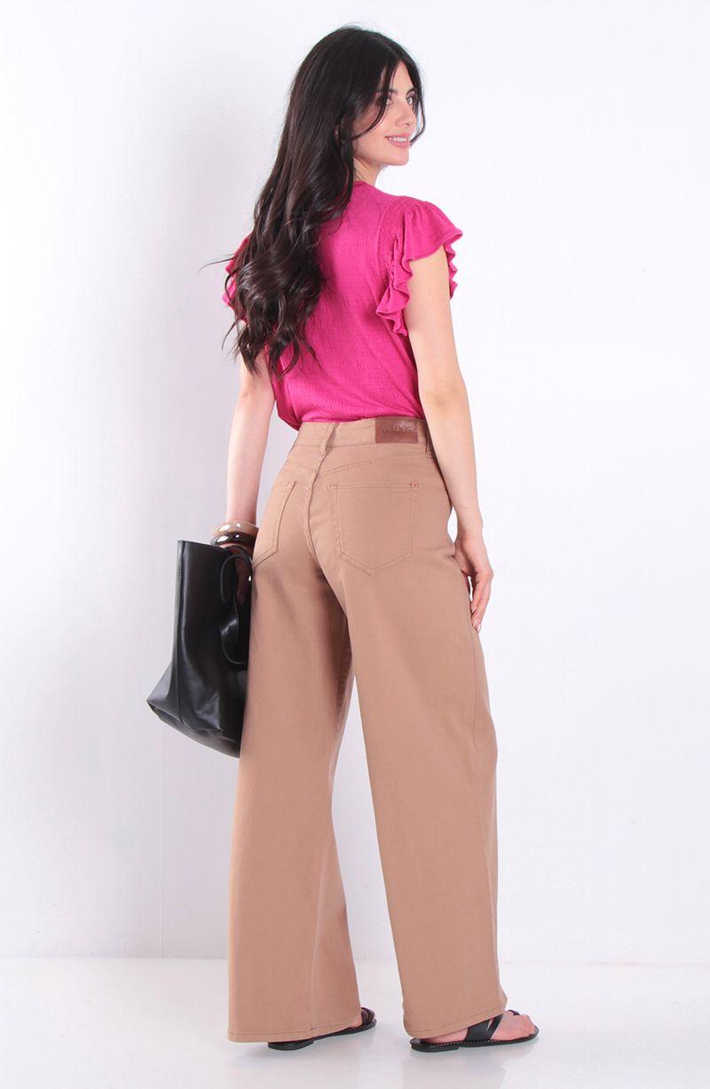 Jeans Wide Leg Tiro Alto  Pretina Basica 1 Boton-3