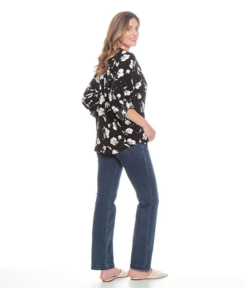 Blusa Manga Larga Ajustable Estampada Escote Con Botones-4