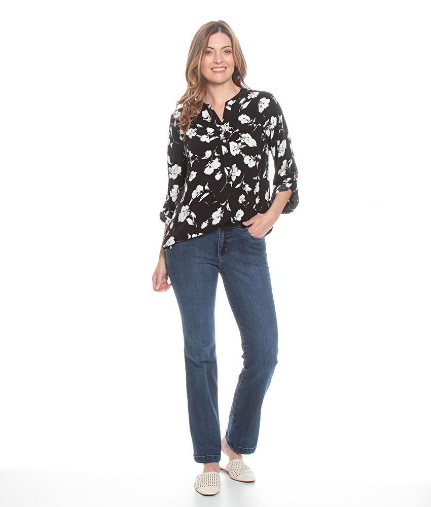 Blusa Manga Larga Ajustable Estampada Escote Con Botones-0