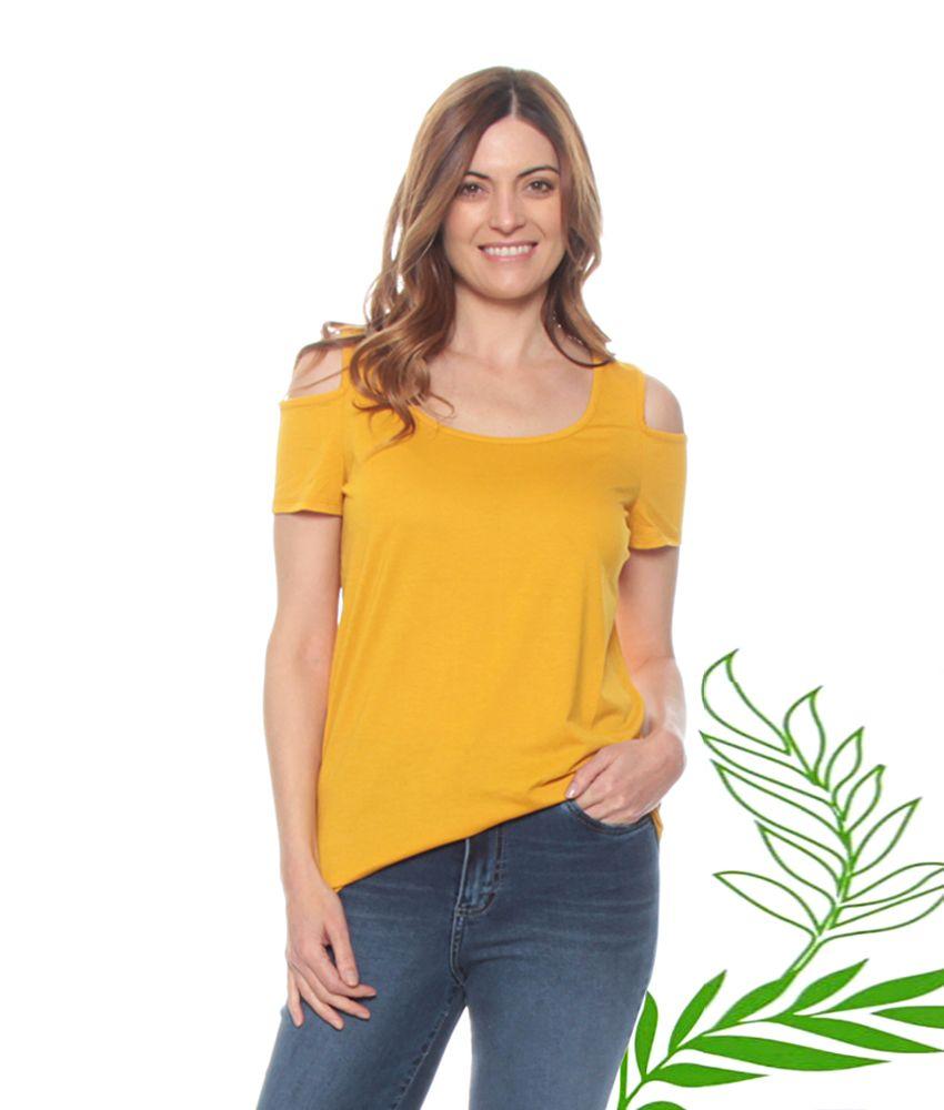 Polera M/c 95% Poly Reciclado Solida Hombro Descubierto Escote Redondo-0