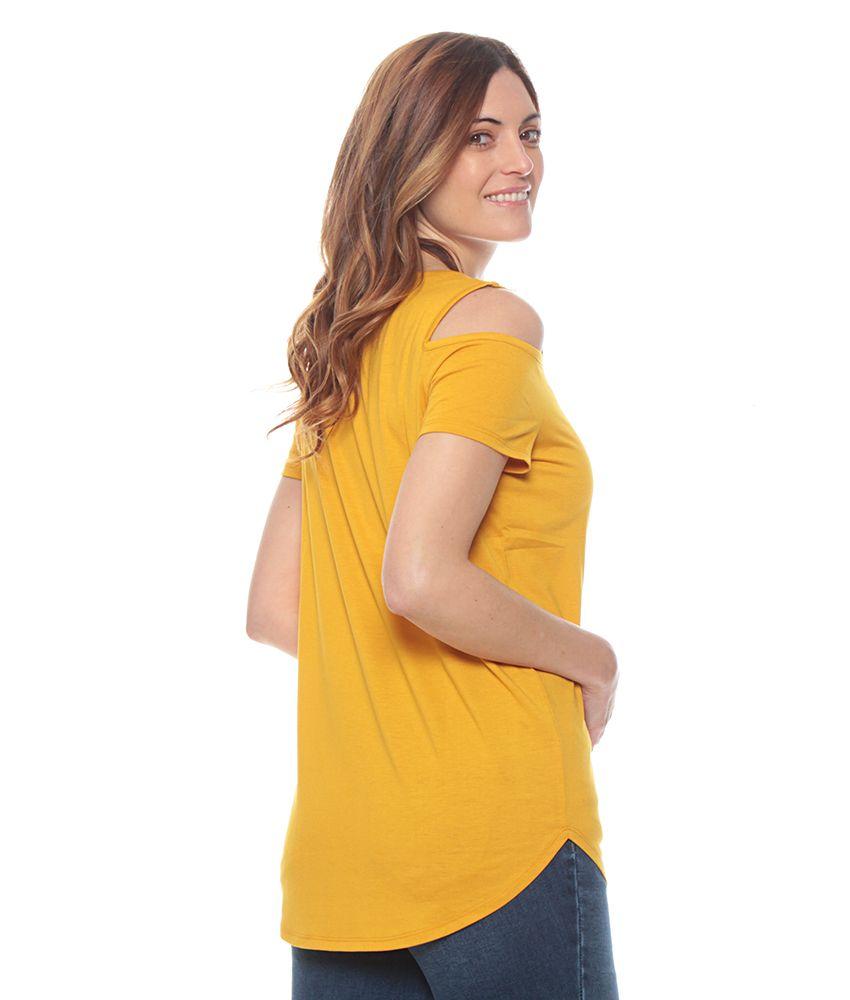 Polera M/c 95% Poly Reciclado Solida Hombro Descubierto Escote Redondo-2