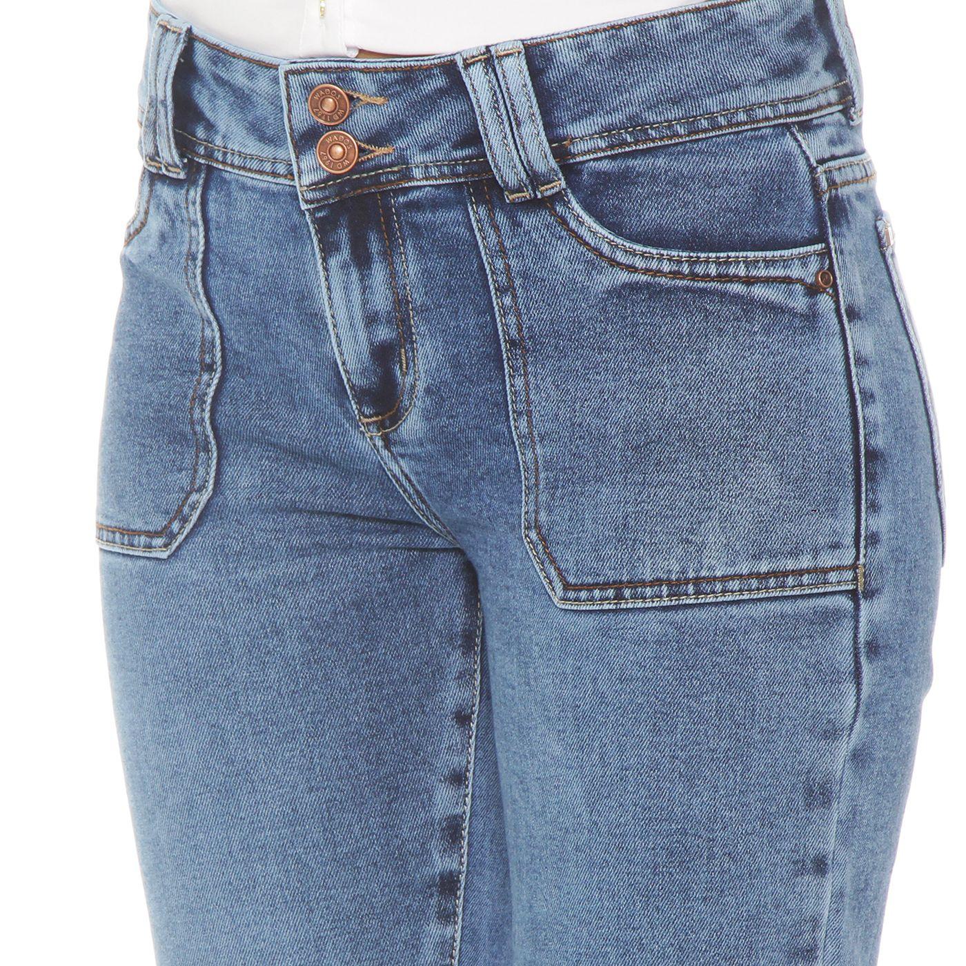 Jeans Cargo Flare Tiro Alto Pretina  Media Dos Botones-1