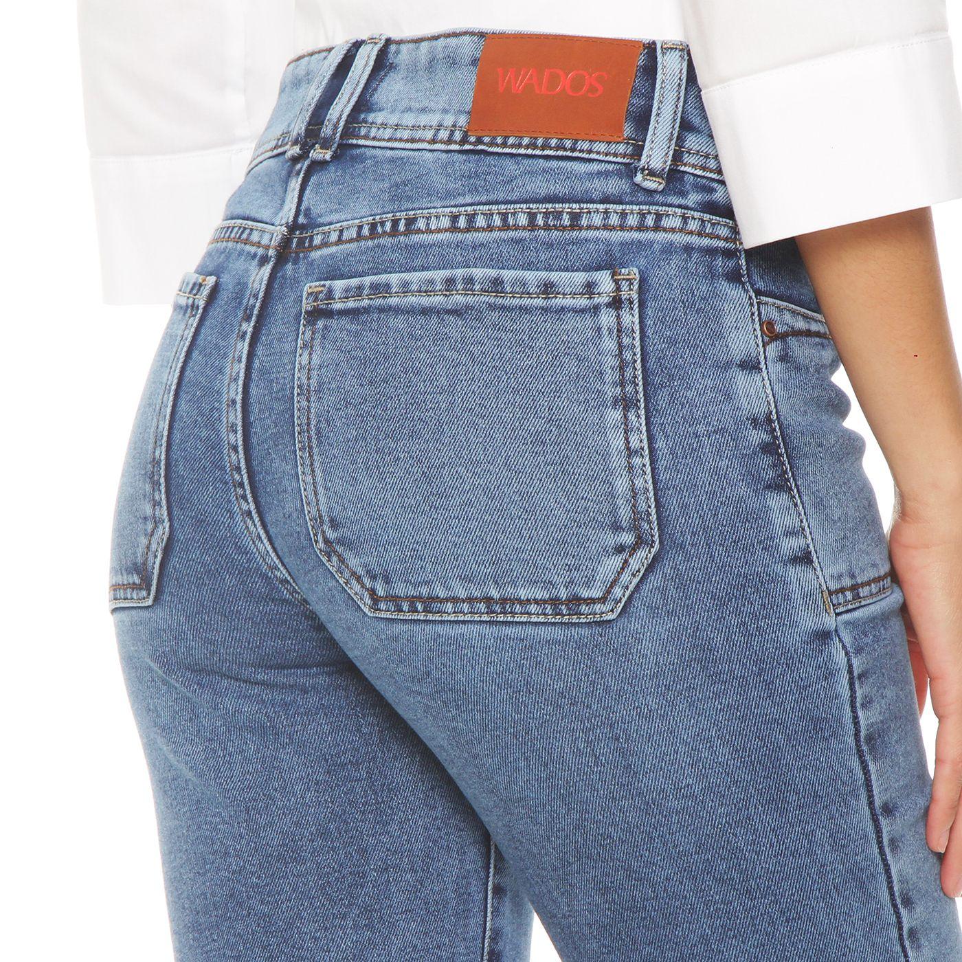 Jeans Cargo Flare Tiro Alto Pretina  Media Dos Botones-4