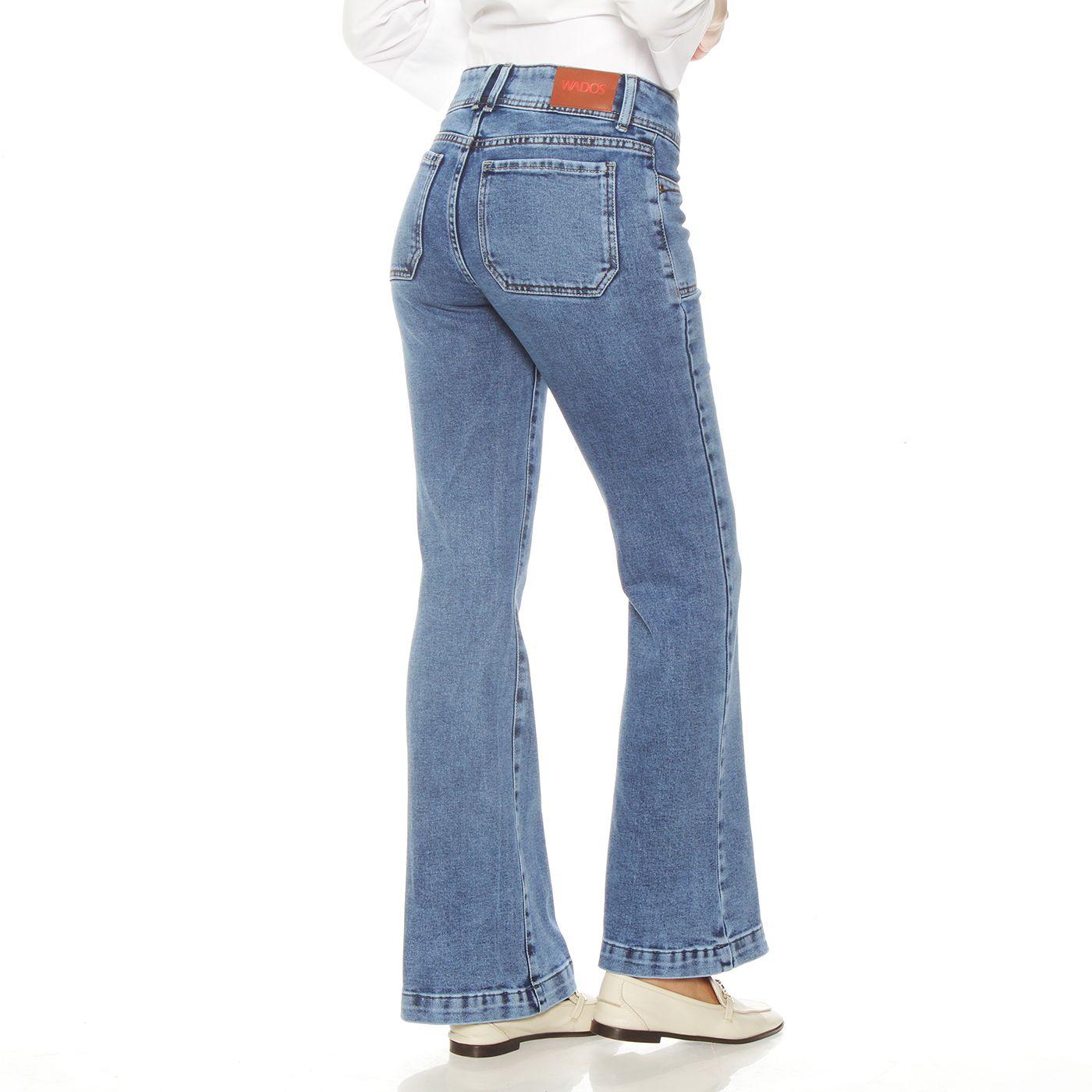 Jeans Cargo Flare Tiro Alto Pretina  Media Dos Botones-7