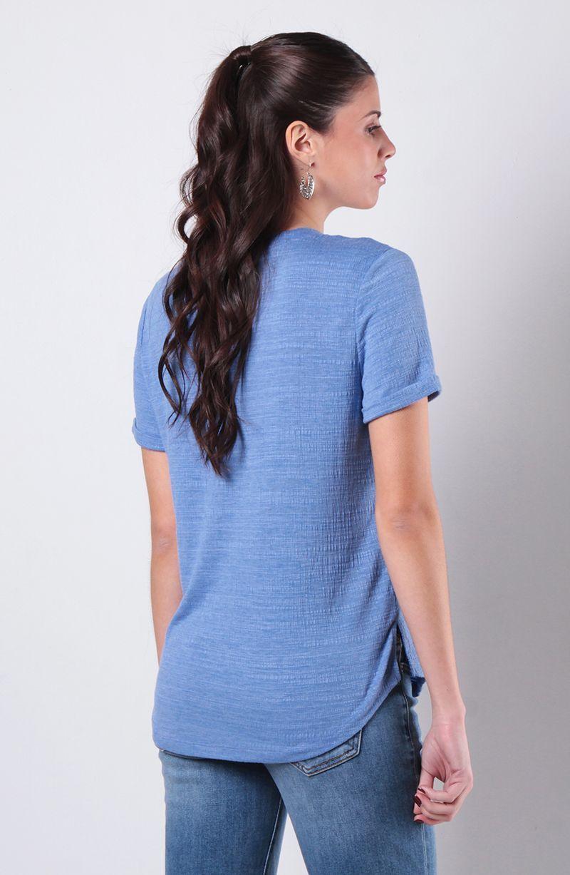 Blusa Manga Corta Abotonada En Delantero Con Bolsillo Escote V-3